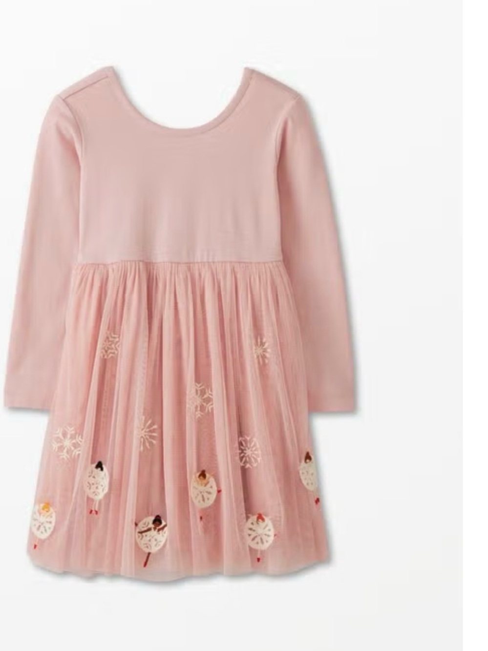 Hanna Andersson Girls' Pink Tulle Embroidered Long-Sleeve Dress 8